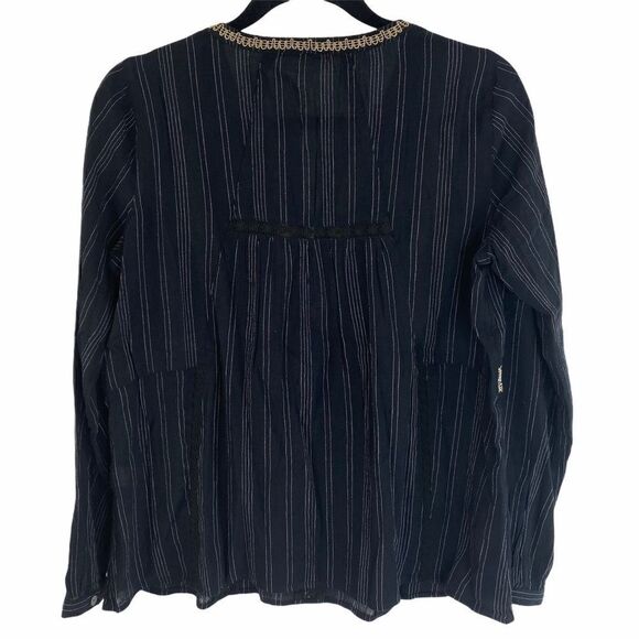 J Jill Peasant Blouse XS Black White Stripe Lace - Picture 4 of 14